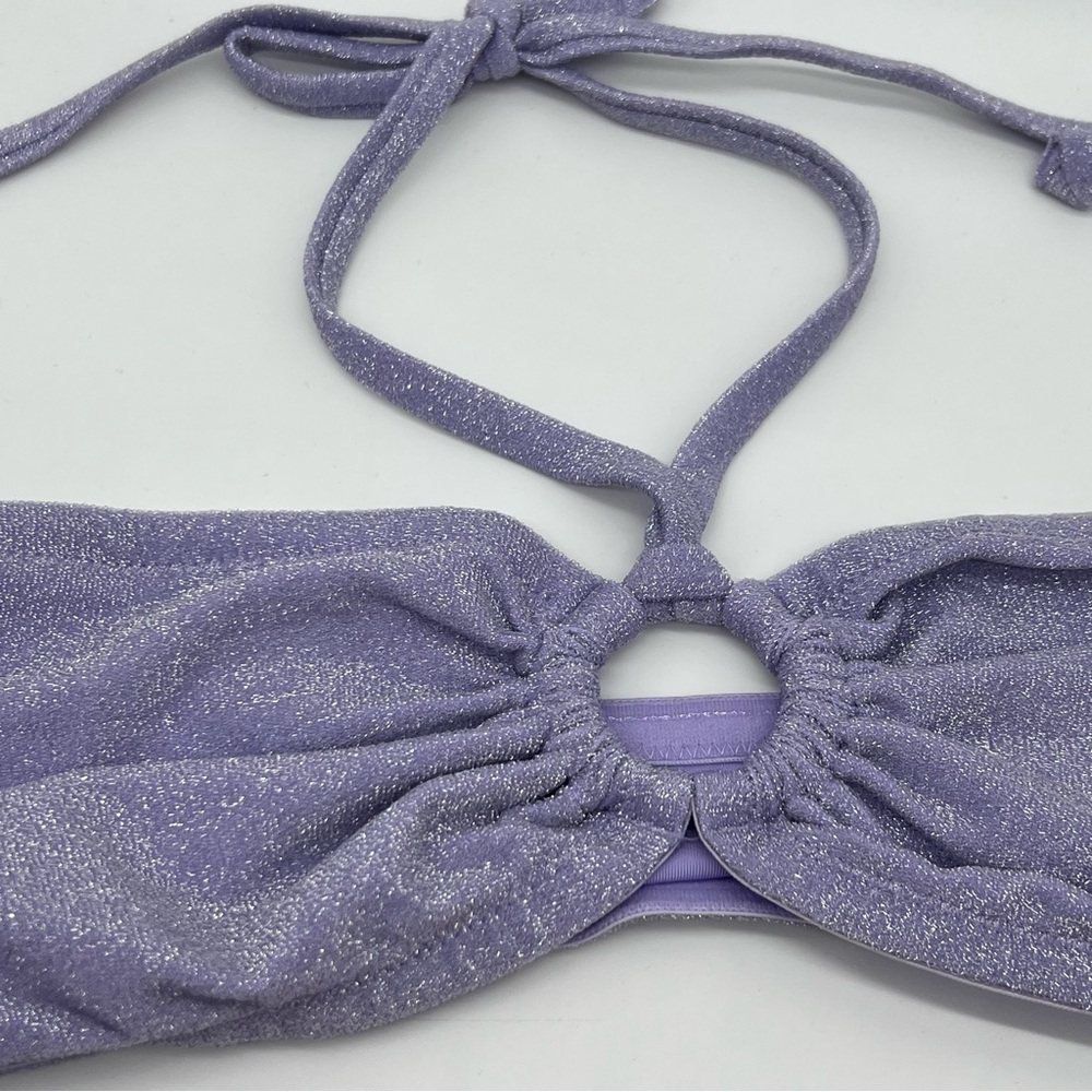 H&M Divided Lavender w/Metallic Shimmer Halter Neck/Drawstring Bikini Size XL/L - Picture 3 of 9